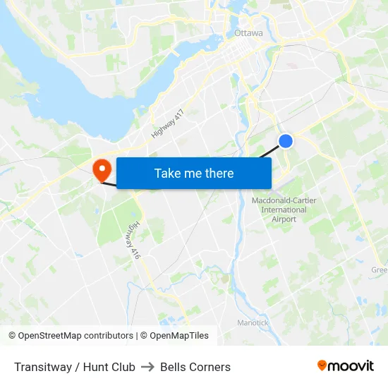 Transitway / Hunt Club to Bells Corners map