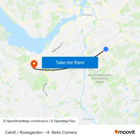 Cahill / Rosegarden to Bells Corners map
