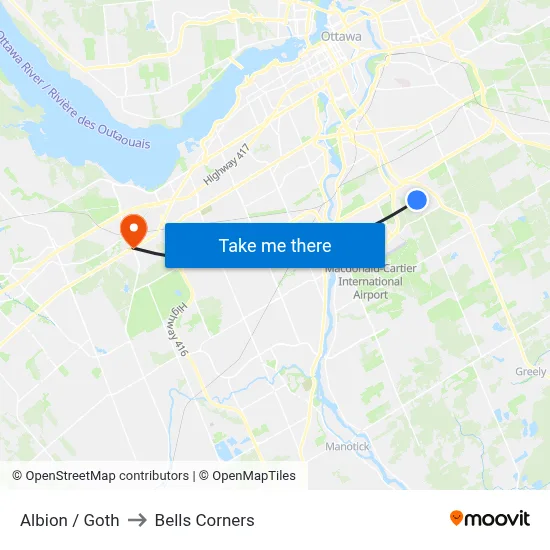 Albion / Goth to Bells Corners map