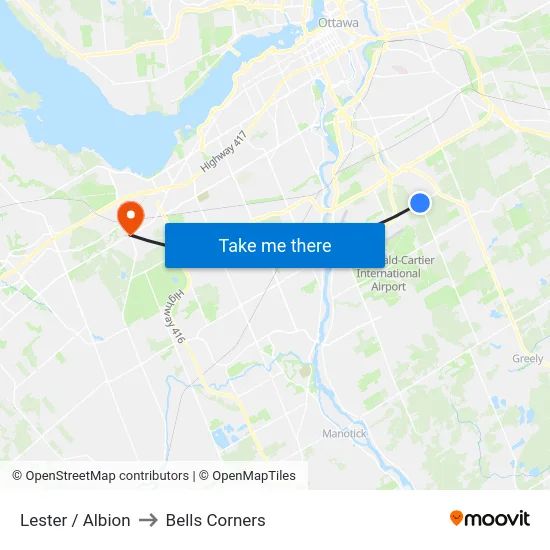 Lester / Albion to Bells Corners map