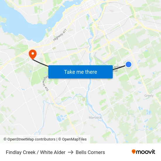 Findlay Creek / White Alder to Bells Corners map