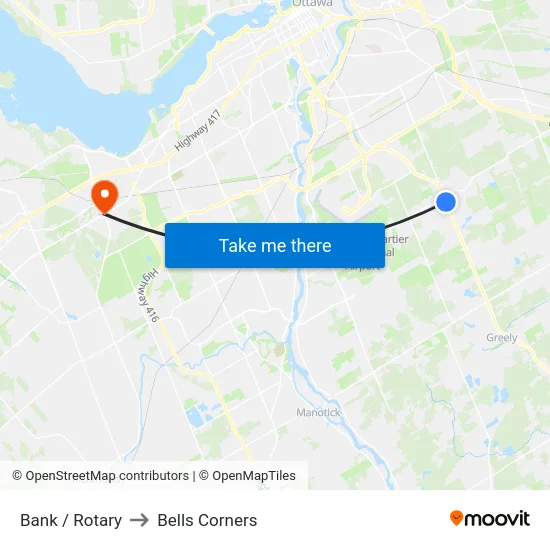 Bank / Rotary to Bells Corners map