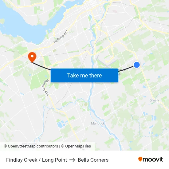 Findlay Creek / Long Point to Bells Corners map