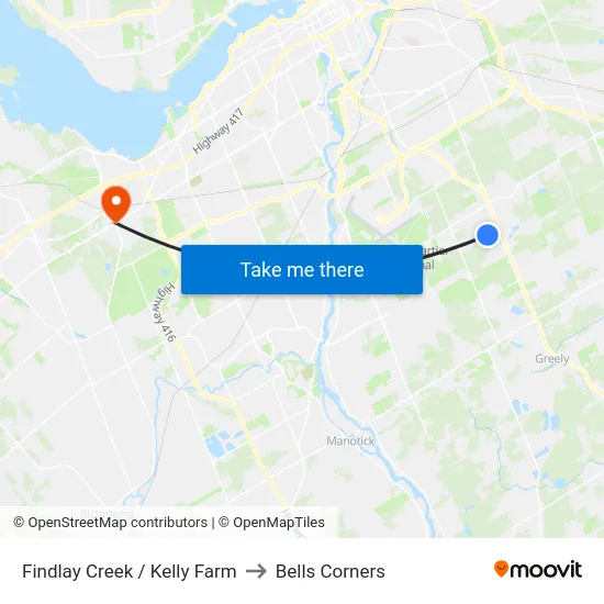 Findlay Creek / Kelly Farm to Bells Corners map