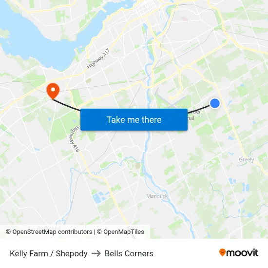 Kelly Farm / Shepody to Bells Corners map