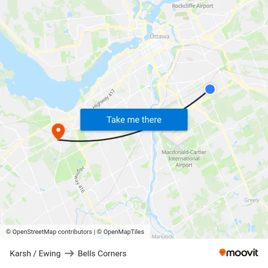 Karsh / Ewing to Bells Corners map
