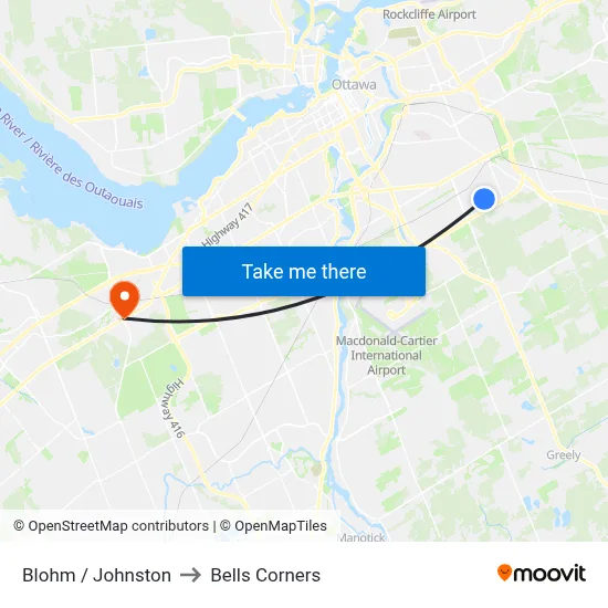 Blohm / Johnston to Bells Corners map
