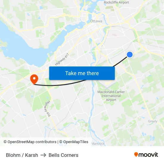 Blohm / Karsh to Bells Corners map