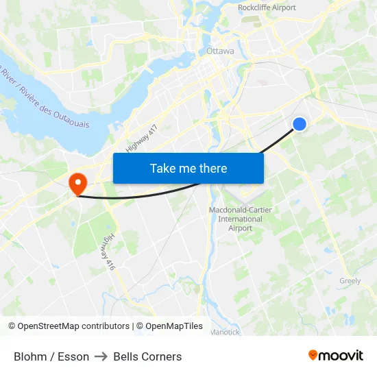 Blohm / Esson to Bells Corners map