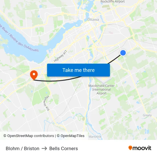 Blohm / Briston to Bells Corners map