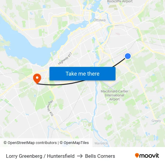 Lorry Greenberg / Huntersfield to Bells Corners map