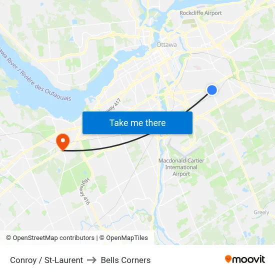 Conroy / St-Laurent to Bells Corners map
