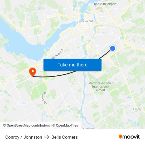 Conroy / Johnston to Bells Corners map
