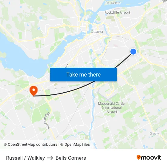 Russell / Walkley to Bells Corners map