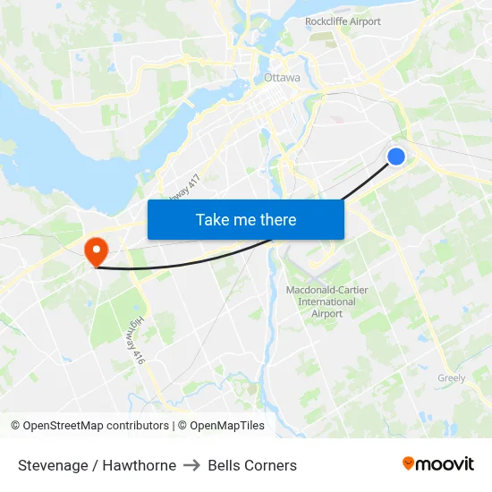 Stevenage / Hawthorne to Bells Corners map