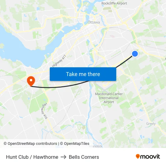 Hunt Club / Hawthorne to Bells Corners map
