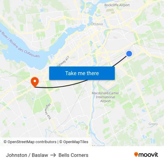 Johnston / Baslaw to Bells Corners map