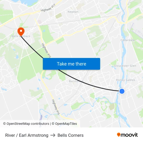River / Earl Armstrong to Bells Corners map