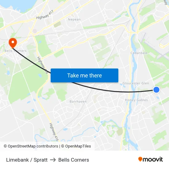 Limebank / Spratt to Bells Corners map