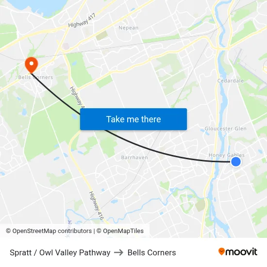 Spratt / Owl Valley Pathway to Bells Corners map
