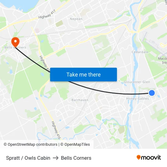 Spratt / Owls Cabin to Bells Corners map