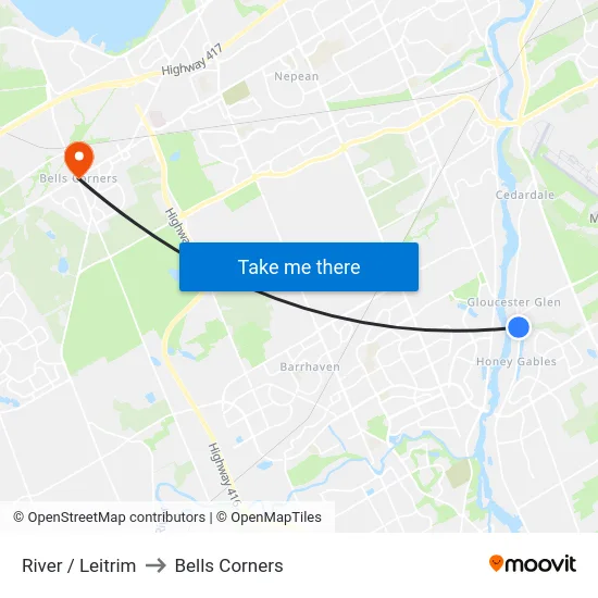 River / Leitrim to Bells Corners map