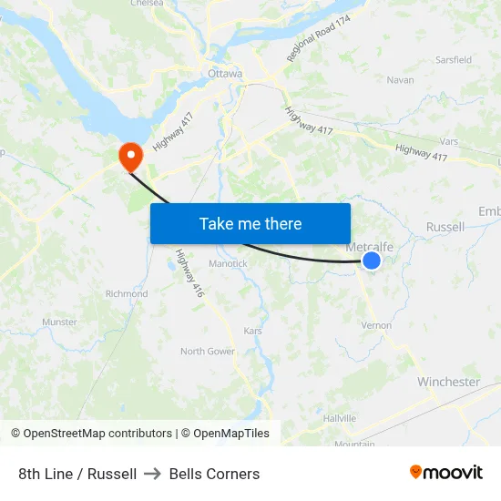 8th Line / Russell to Bells Corners map