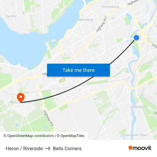 Heron / Riverside to Bells Corners map