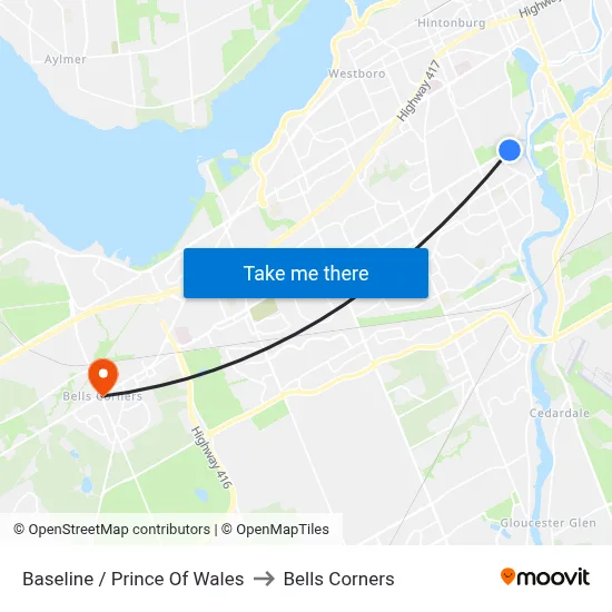 Baseline / Prince Of Wales to Bells Corners map
