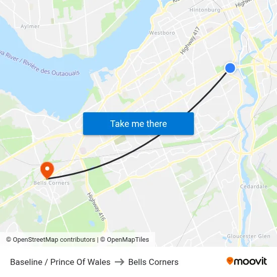 Baseline / Prince Of Wales to Bells Corners map