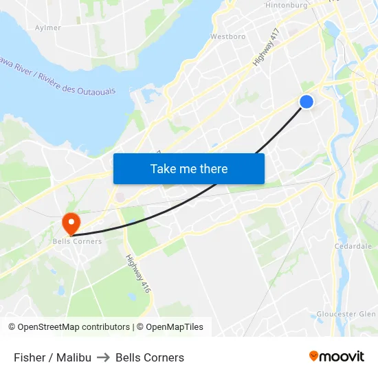 Fisher / Malibu to Bells Corners map