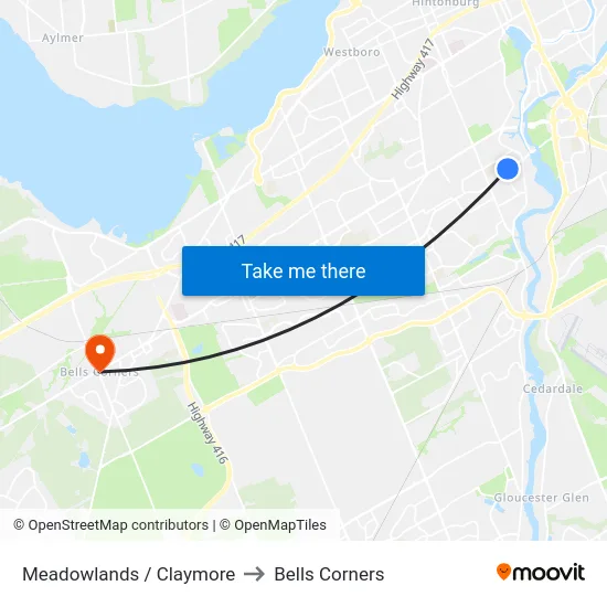 Meadowlands / Claymore to Bells Corners map