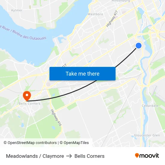 Meadowlands / Claymore to Bells Corners map