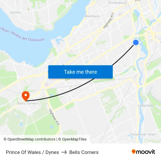 Prince Of Wales / Dynes to Bells Corners map