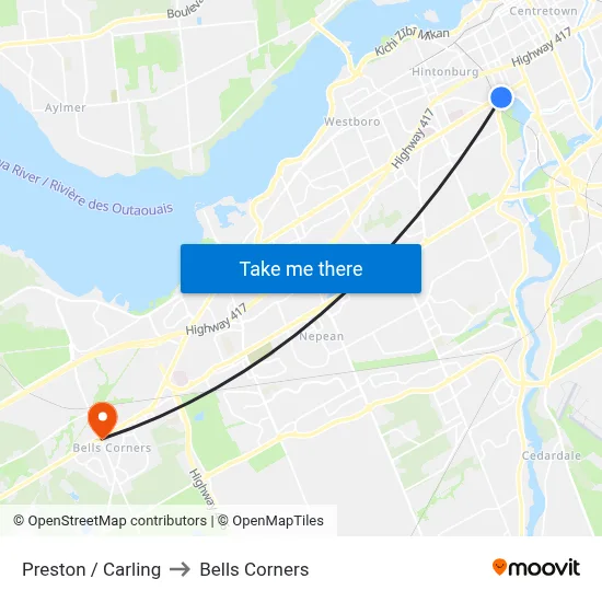 Preston / Carling to Bells Corners map