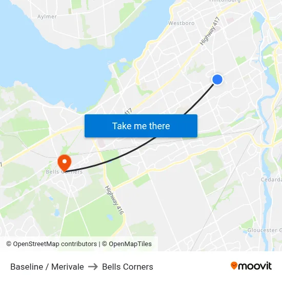 Baseline / Merivale to Bells Corners map