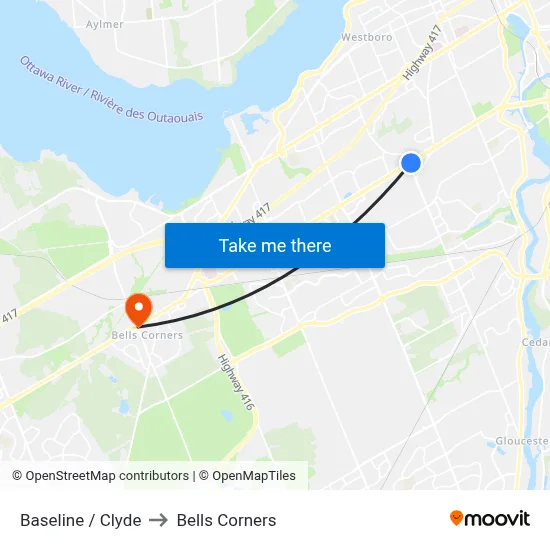 Baseline / Clyde to Bells Corners map