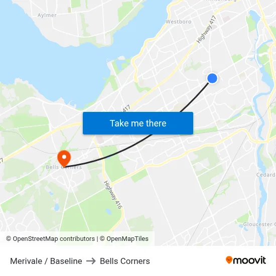 Merivale / Baseline to Bells Corners map