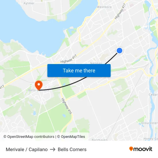 Merivale / Capilano to Bells Corners map
