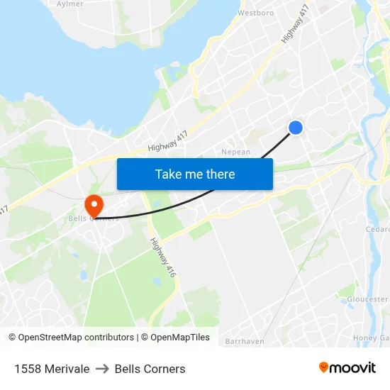 1558 Merivale to Bells Corners map