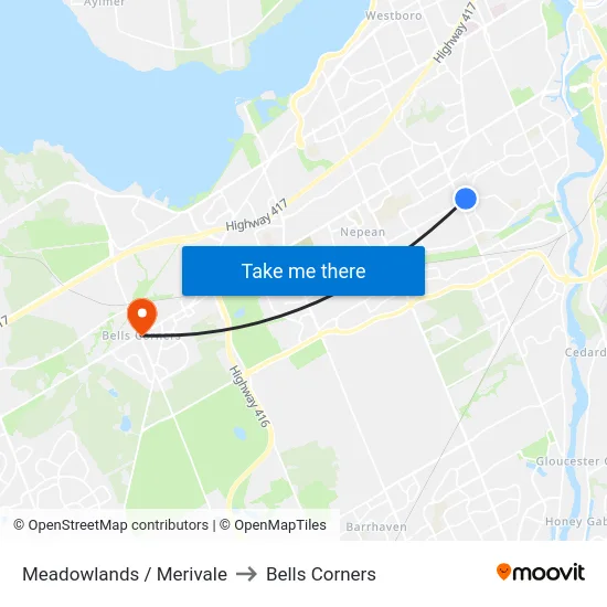 Meadowlands / Merivale to Bells Corners map