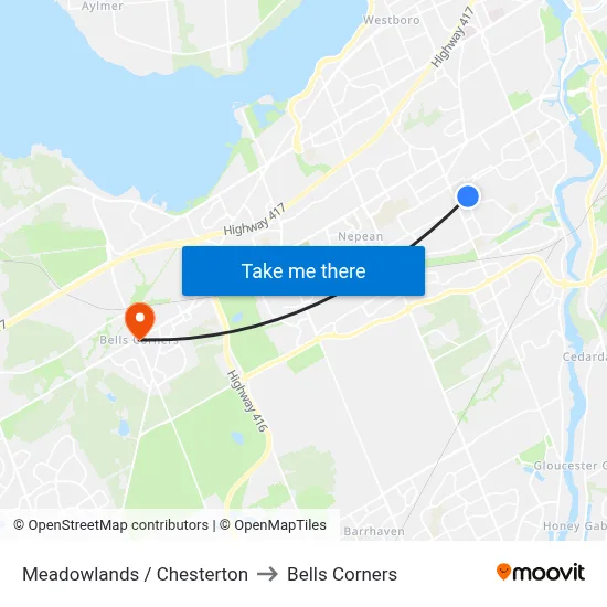 Meadowlands / Chesterton to Bells Corners map