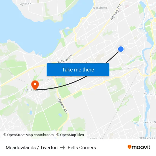 Meadowlands / Tiverton to Bells Corners map