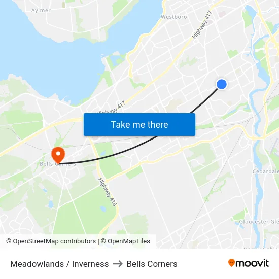 Meadowlands / Inverness to Bells Corners map