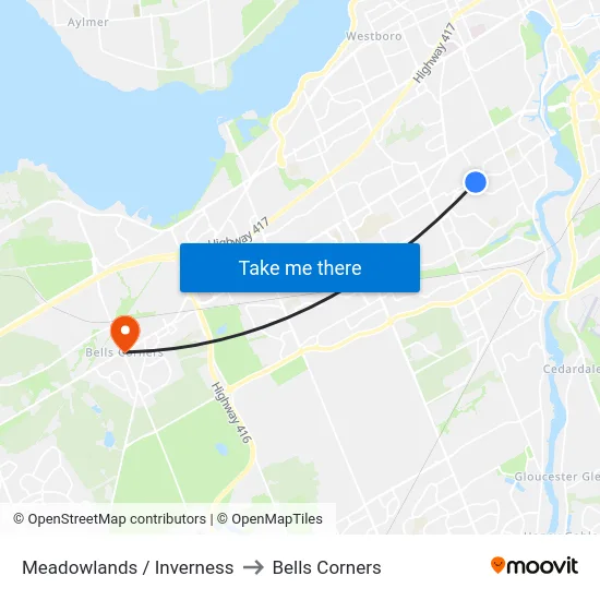 Meadowlands / Inverness to Bells Corners map