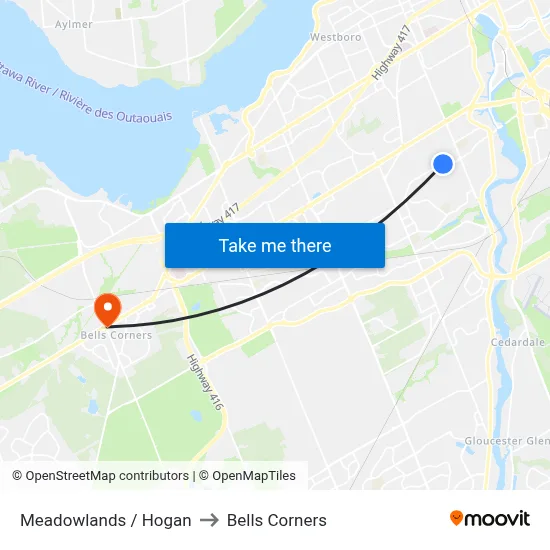 Meadowlands / Hogan to Bells Corners map