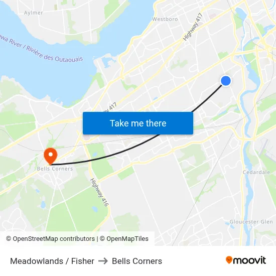 Meadowlands / Fisher to Bells Corners map