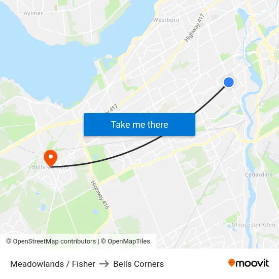 Meadowlands / Fisher to Bells Corners map