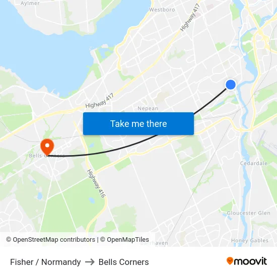 Fisher / Normandy to Bells Corners map