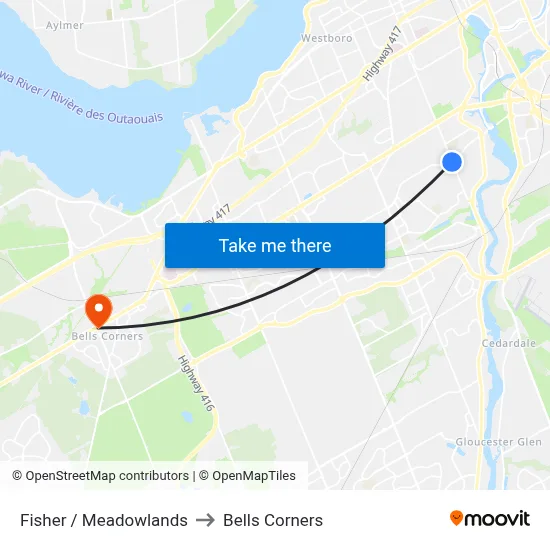 Fisher / Meadowlands to Bells Corners map